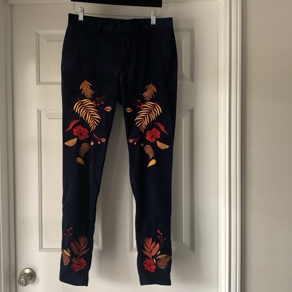 ASOS Men 2pc Blue Velvet Suit Personalized Floral Embroidered Lapel Designer - Picture 8 of 16